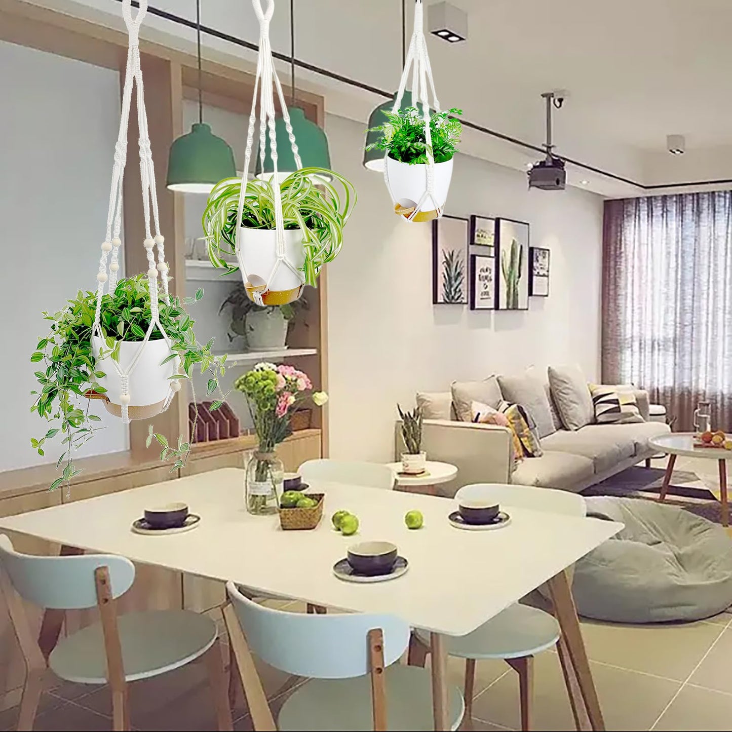 BLEAFLUV Hanging Planters with Macrame Plant Hangers for Indoor Outdoor Plants, 3 Set Hanging Baskets Flower Pots Holders 35''/27''/21'', Self-Watering Pots 7''/6''/5.5'', Boho Home Decor, White