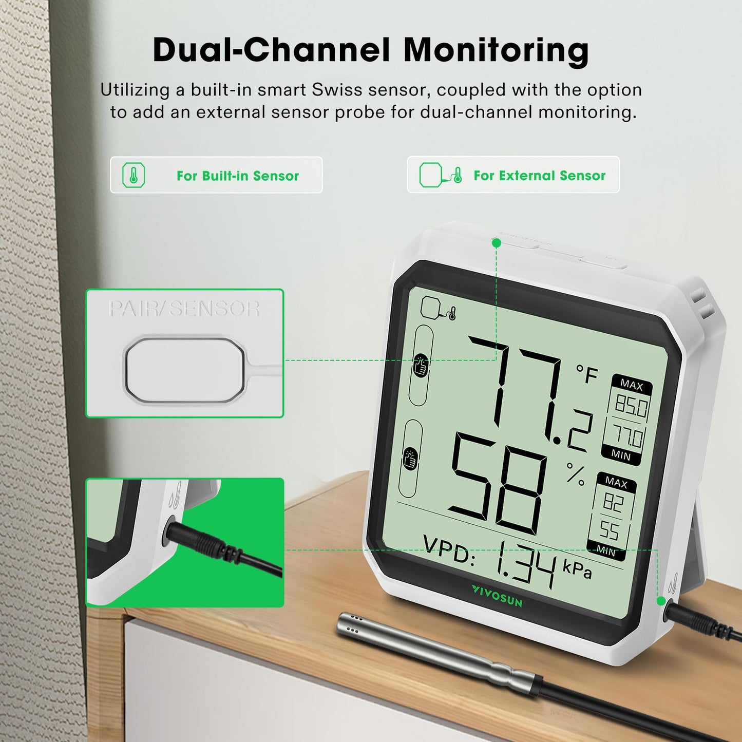 VIVOSUN 4-Pack FlexFeed Self-Watering Irrigation Pot and AeroLab THB1S Wireless Bluetooth Hygrometer Thermometer Indoor, VPD, Digital Temp Humidity Meter
