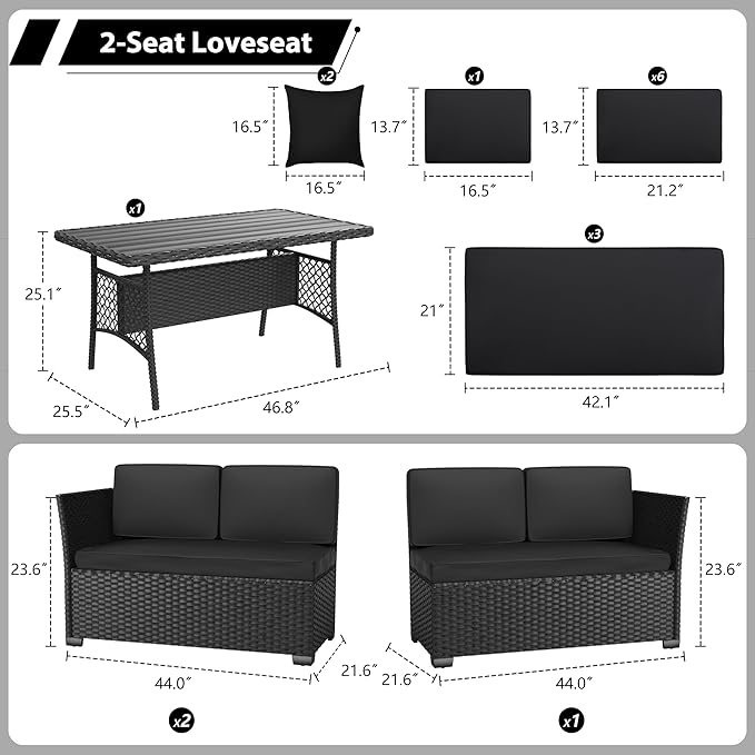 KIGOTY 7 Piece Patio Furniture Set, Outdoor PE Wicker Rattan Outdoor Dining Set