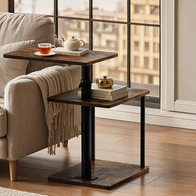 Faesun 360° Swivel Side Table for Height Adjustable, C Shaped End Table for