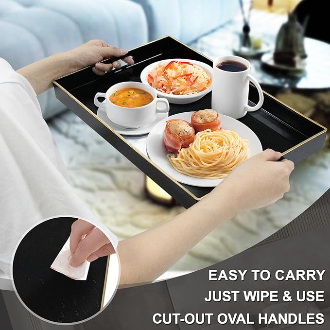 MAONAME Black Decorative Tray for Coffee Table, Modern Serving Tray