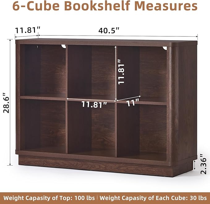 Joaxswe 6 Cube Storage Bookcase, Wood Floor Standing 2-Tier Bookshelf