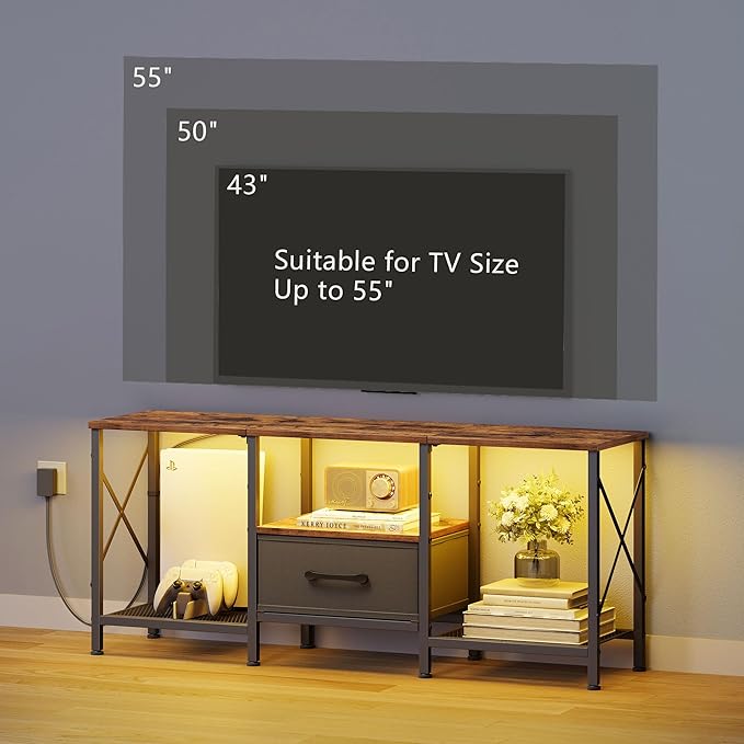 JARHETUN LED TV Stand with Fabric Drawer, Entertainment Center