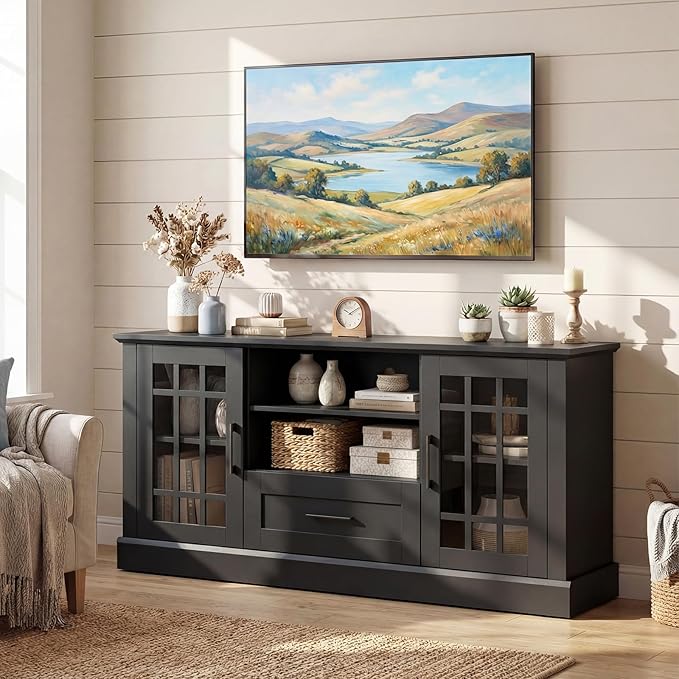 Giantex Farmhouse TV Stand for 65/70 Inch TV, Tall Entertainment Center