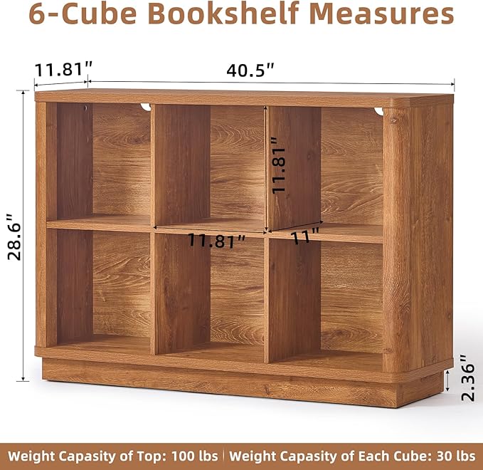 Joaxswe 6 Cube Storage Book Shelf, Floor Standing 2-Tier Wooden Bookshelf