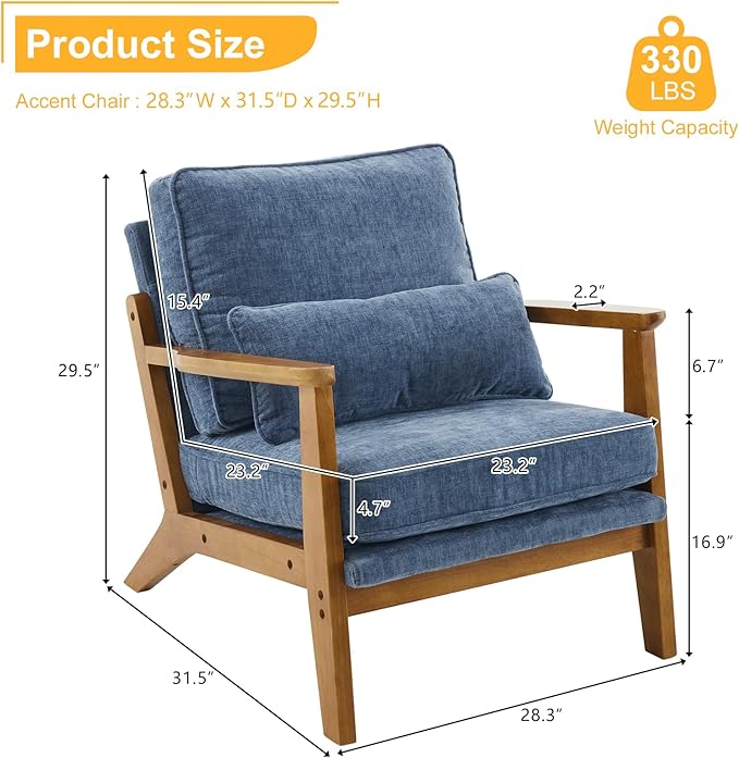 Karl home Accent Chair Wide Armrest Mid-Century Lounge Chair Chenille Armchair