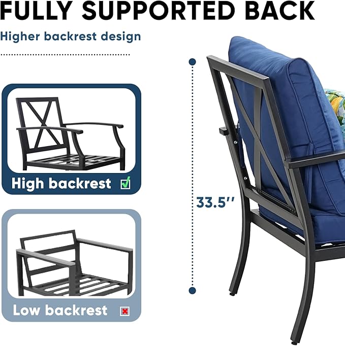 4 Piece Outdoor Patio Furniture Set, Oversized Metal Conversation Set