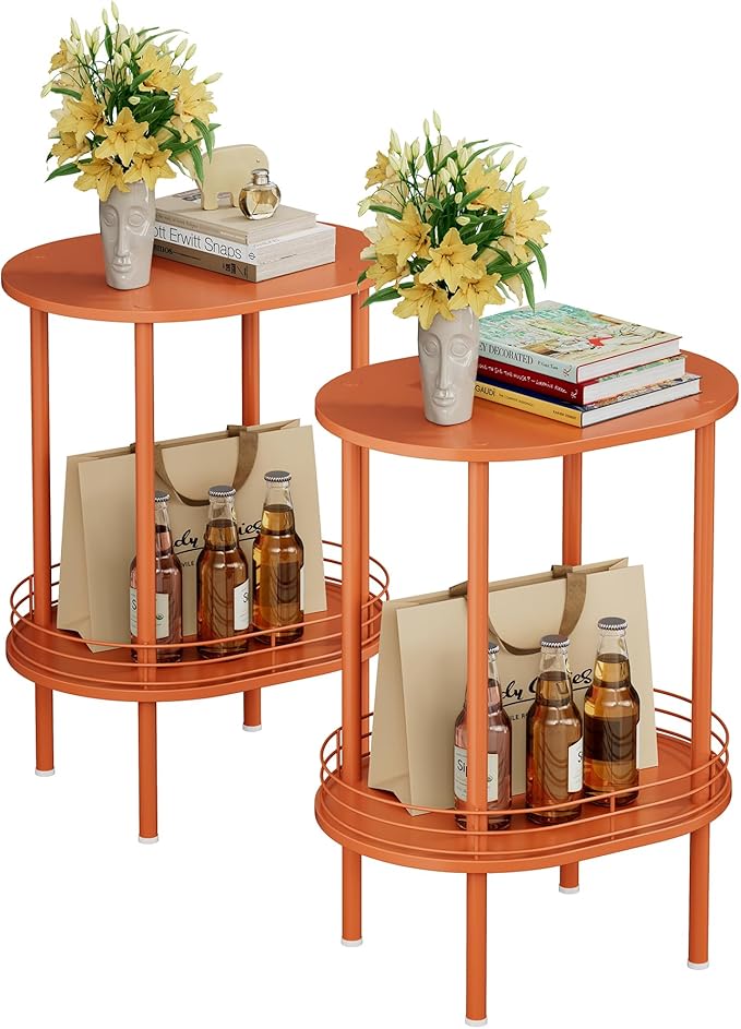 Small Modern Round Side Table Set of 2, 2-Tier Side Tables Living Room