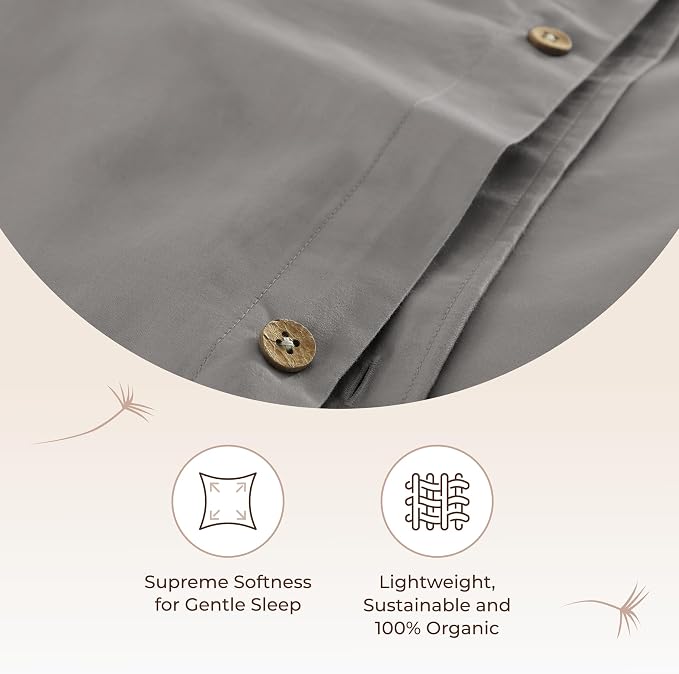 100% Organic Cotton Duvet Cover Queen Size - Naturally Soft Lightweight & Cooling Duvet Cover Set with Decorative Shams - Premium GOTS Certified 300 Thread Count Sateen Weave (Stone, Queen)