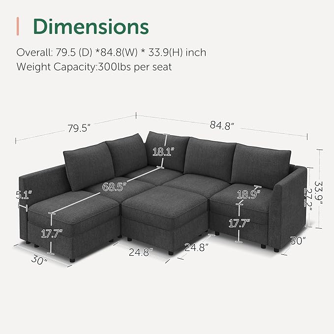 HONBAY Modular Sectional Sofa L Shaped Sectional Couch