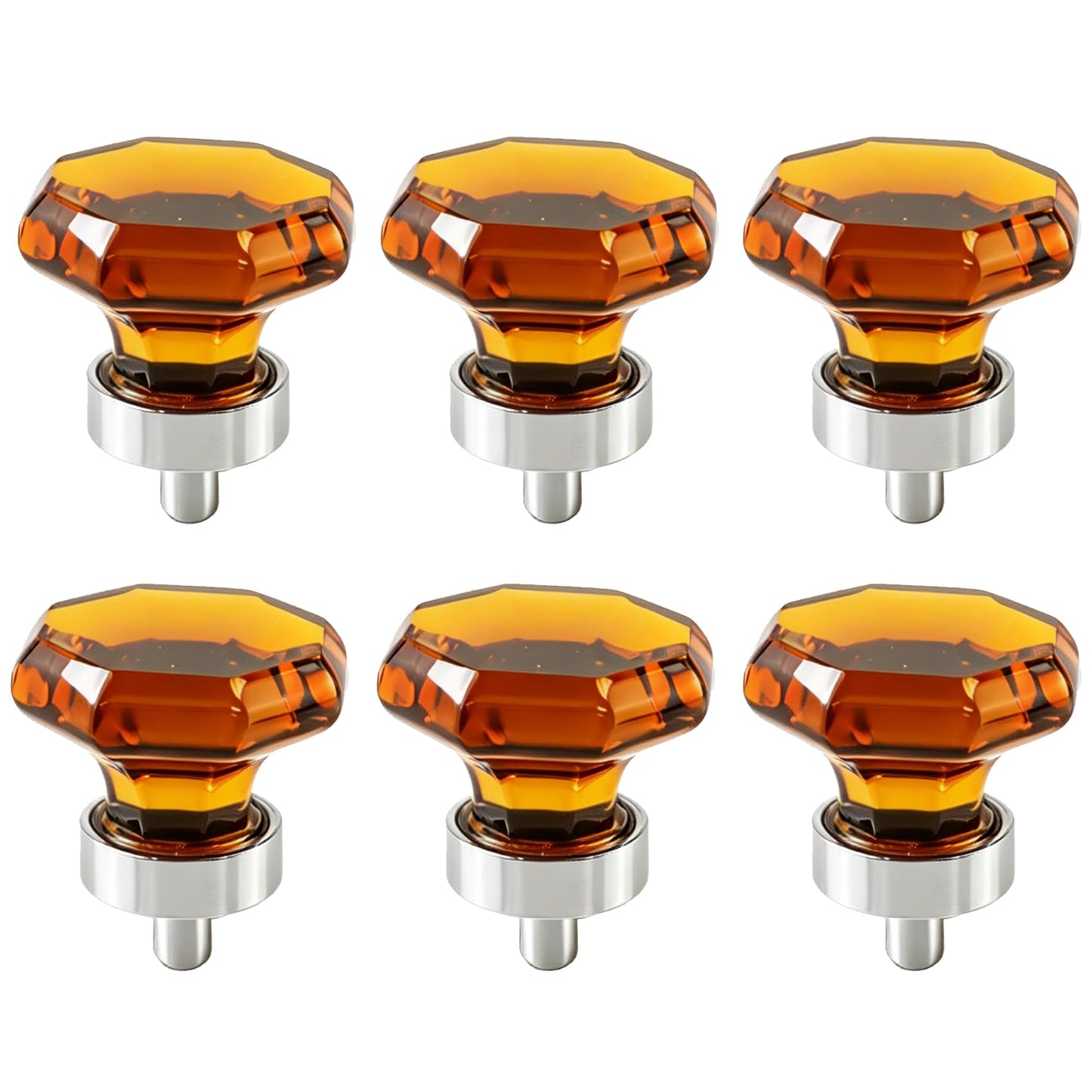 Risbay Cabinet Knobs, Single Hole Drawer Knobs Crystal Mushroom-Shape 1.38" Amber Cabinet Hardware Knob for Drawers,Cabinets, 6PCS