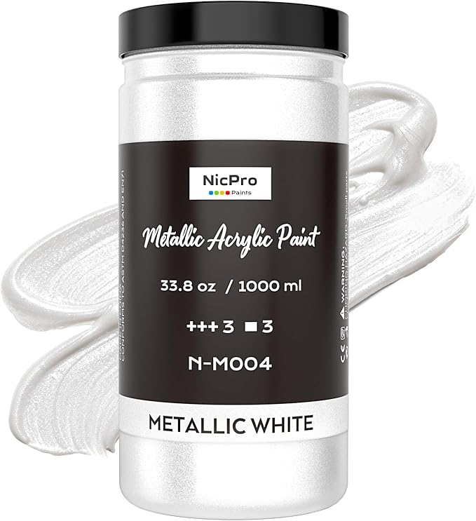 Nicpro Metallic Pearl White Acrylic Paint 33.8oz/1000ml, Non Toxic Pearlescent