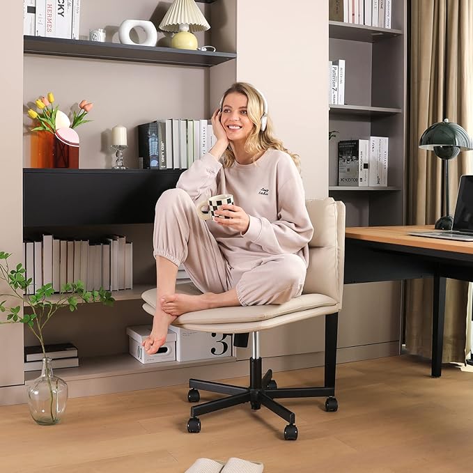 EMIAH Criss Cross Chair with Wheels Home Office Desk Chairs PU-Padded Vanity