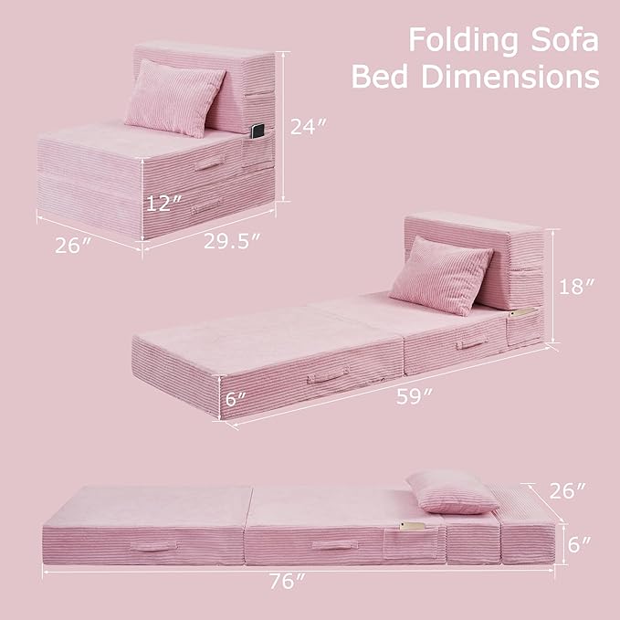 Folding Sofa Bed, 4 in 1 Convertible Sleeper Chair