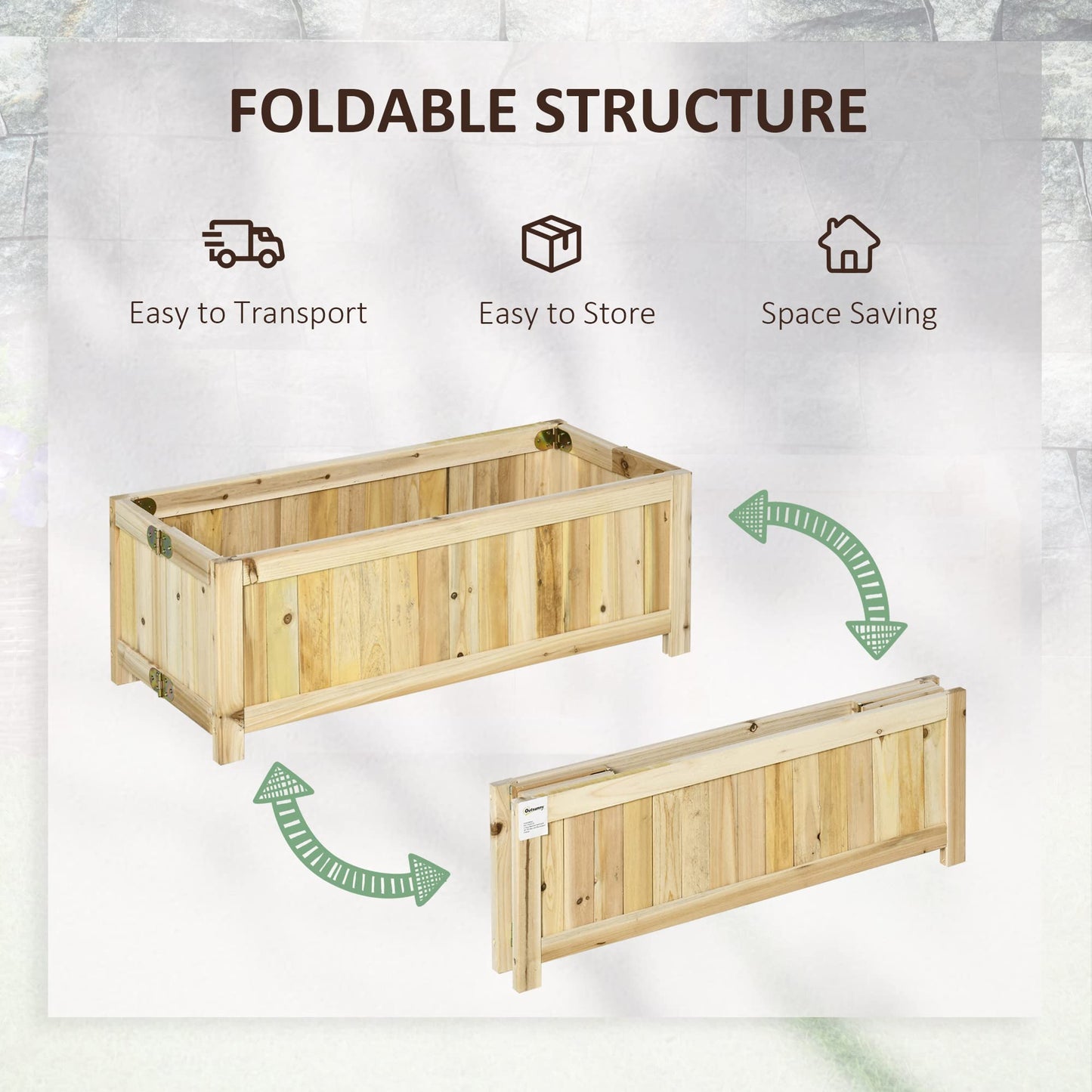 Outsunny Foldable Raised Garden Bed, Wooden Planter Box, Herb Garden Planter with Drainage Holes, for Backyard, Patio to Grow Vegetables, Herbs, and Flowers, 28'' x 12'' x 10"