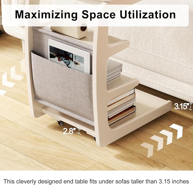 AQIMUELE Rolling Side Table, C Shaped End Table, C Table