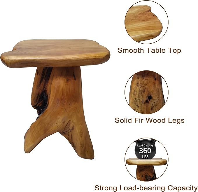 Brefhome 18.9" Tall Cedar Tree Stump Stool, Natural Wood Side Table,