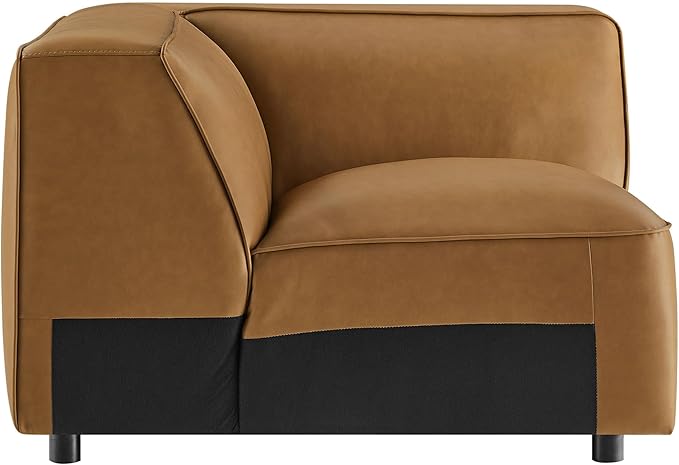 Modway Auren Vegan Leather Corner Modular Chair in Camel