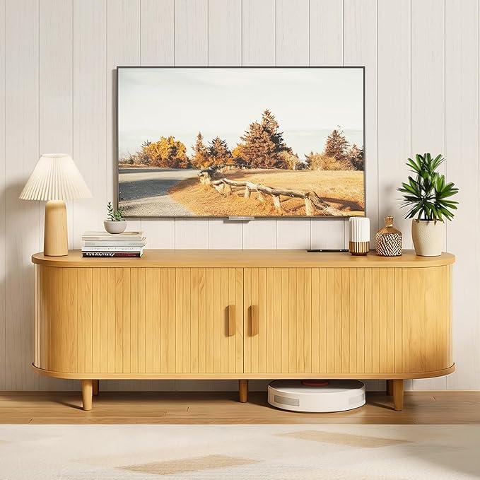 58" Mid Century Modern TV Stand, Wood TV Consoles