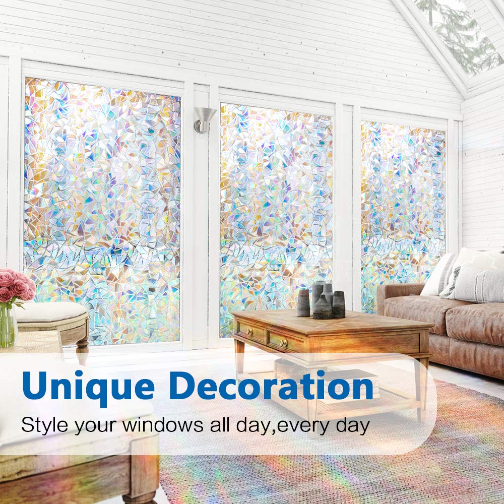Rainbow Window Clings - 3D Decorative Vinyl, Stained Glass Decals, Static Cling Stickers - Removable, Non-Adhesive, UV Blocking (35.4" x 78.7")