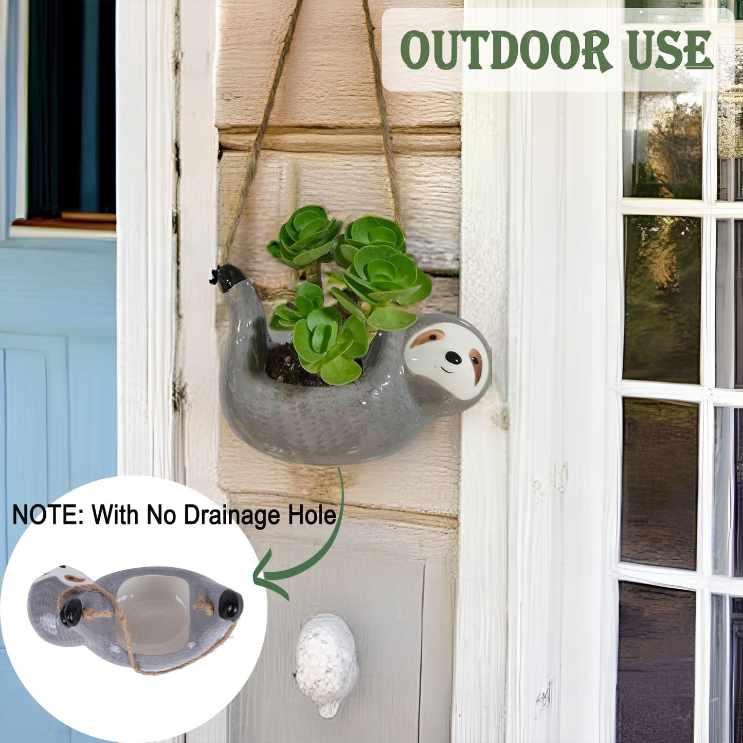 AIPOGOOIN Sloth Hanging Planters for Indoor Outdoor Plants Cute Succulent Pots Ceramic Plant Holder Gifts for Plant Lovers Women Gardeners Mom Gardening Gifts
