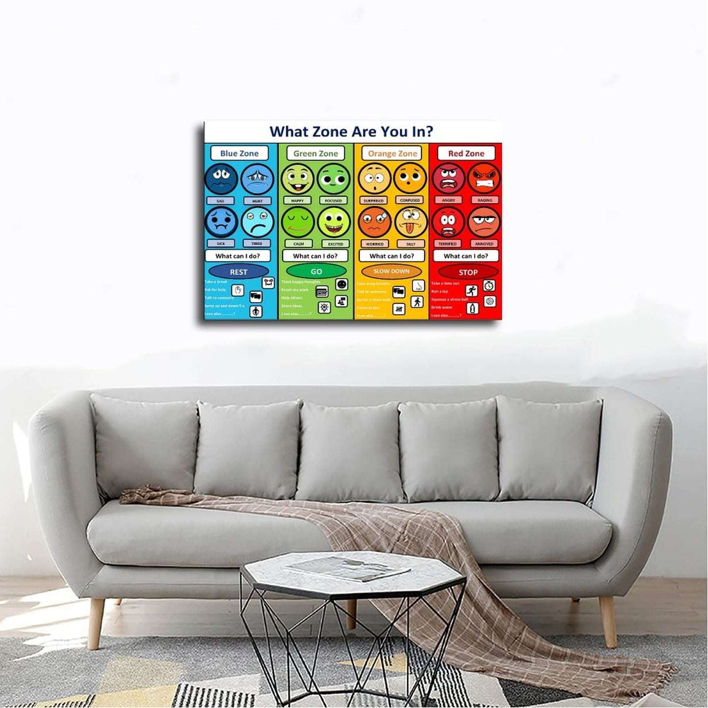 MYLU Emotional Management Zones Of Regulation Educational Poster 3 Canvas Poster Bedroom Decor Sports Landscape Office Room Decor Gift Unframe-style 16x24inch(40x60cm)