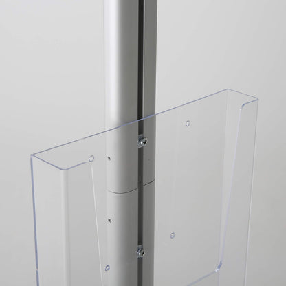 M&T Displays Free Standing Aluminum Display Stand Single Sided Document Brochure Sign Holder Front Loading Portrait Landscape Silver Snap Frame 1x(11x17) and Clear Acrylic Pocket 1x(8.5x11) Inch
