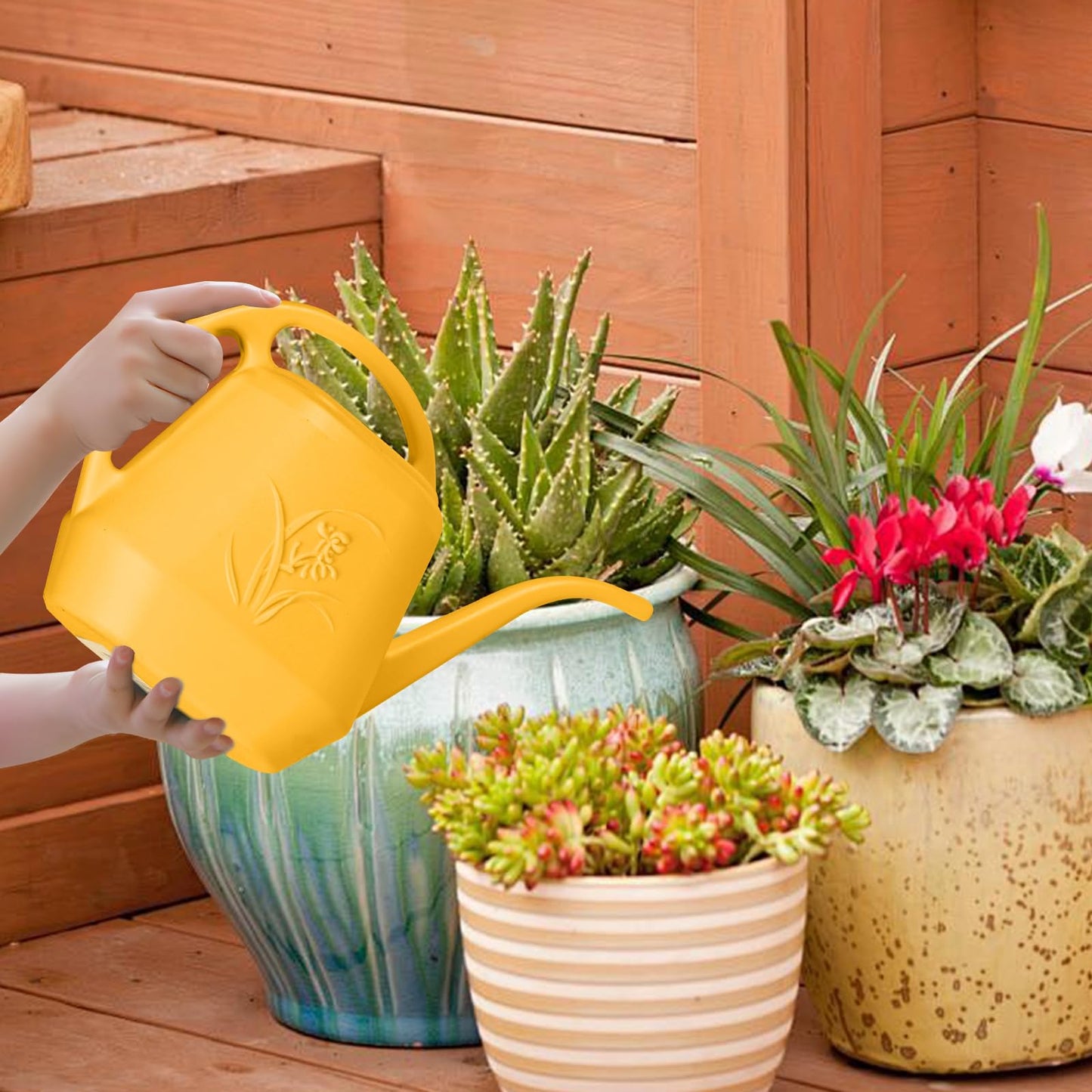 VKPLITE Hand Plastic Watering Can - for Indoor and Outdoor Home Garden Plants - with Long Spout - Orange - 1/2 Gallon