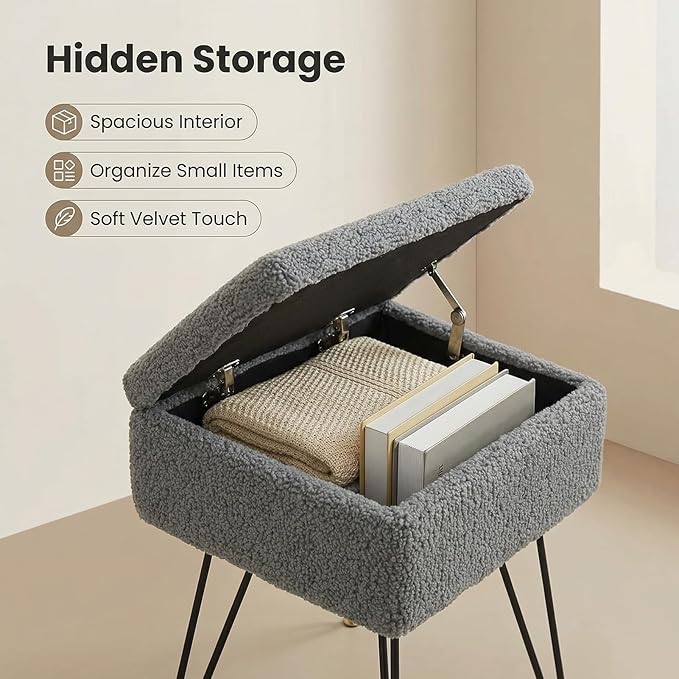 Vanity Stool Chair, Faux Teddy Fur Ottoman Foot Stool