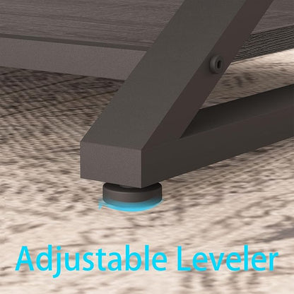 HSH Gray Storage Coffee Table, Modern Center Table for Living Room with Display Shelf, Simple Metal Wooden Rectangle Cocktail Tea Table, Minimalist Home Office Bedroom 2 Tier Coffee Table, 39 Inch