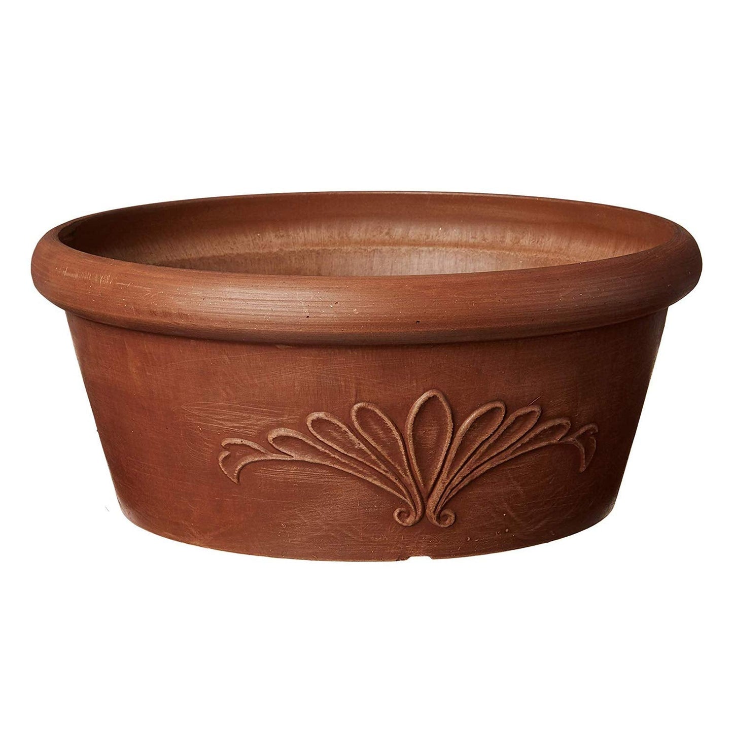 PSW Pot Collection TA30TC 12-inch Plastic/Stone/Wood Composite Bulb Pan Planter – No Drainage Hole (Drillable), Shallow Indoor/Outer Pot for Succulents, Bonsai, Fairy Gardens, Herbs, Terra Cotta Color