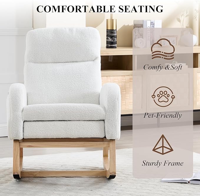 NIOIIKIT Oversized Nursery Rocking Chair, Teddy Upholstered Glider Chair