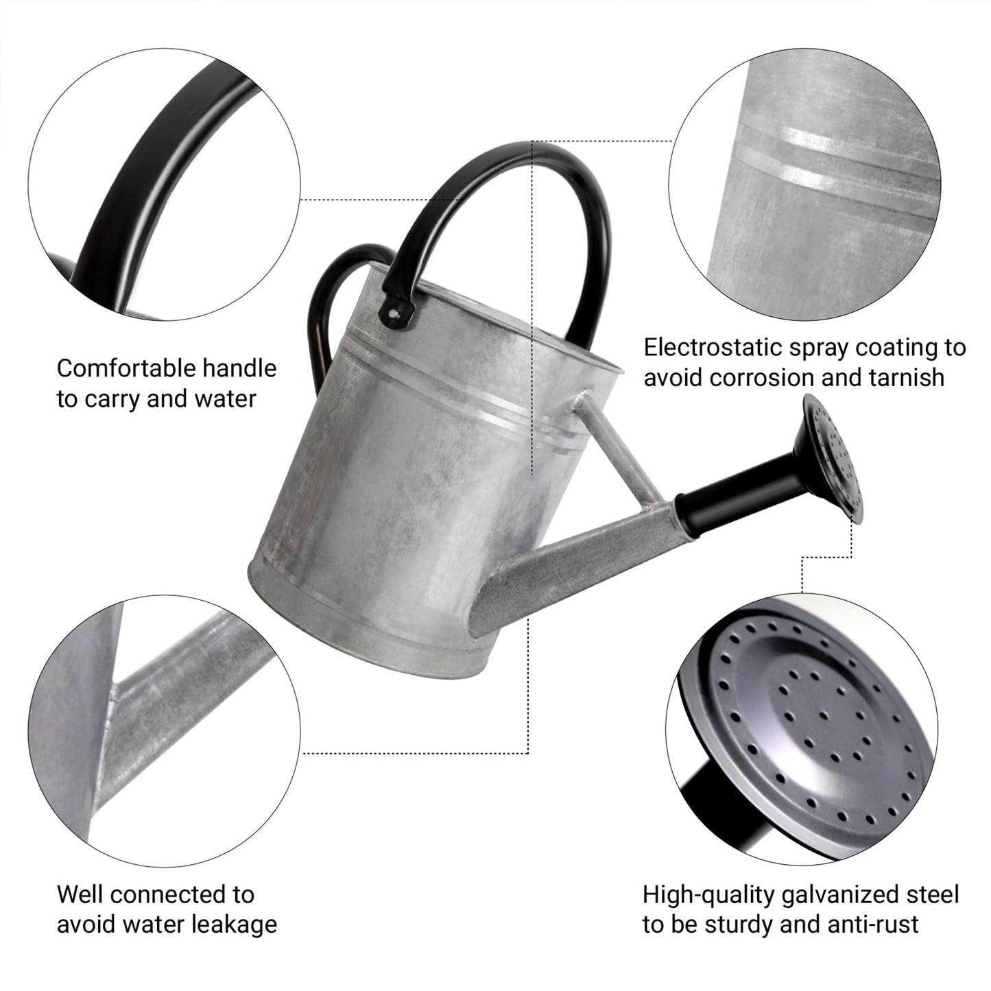 1 Gallon Metal Watering Can for Outdoor Garden, Plant & Flower Watering Pot for Gardening Bonsai Water Bucket with Sprinkler Head