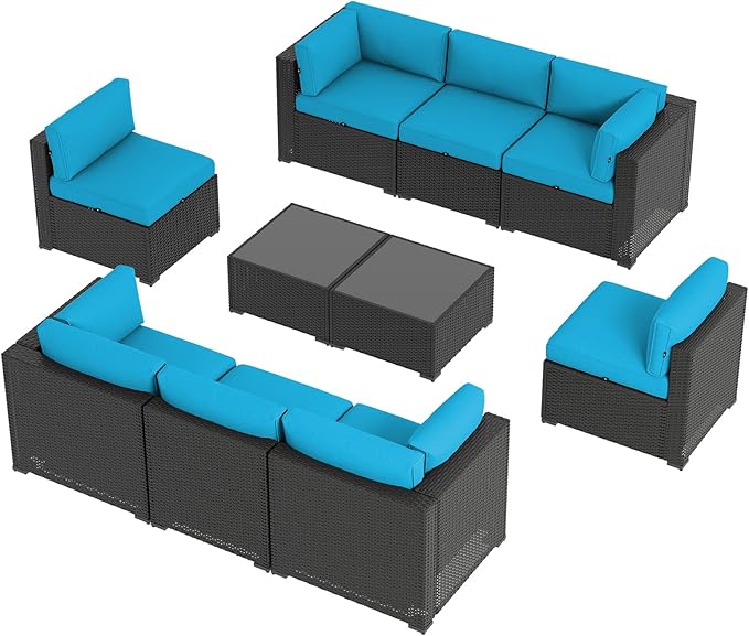 Aoxun 10 Piece Patio Furniture Set Wicker Rattan Patio Sectional Sofa Set