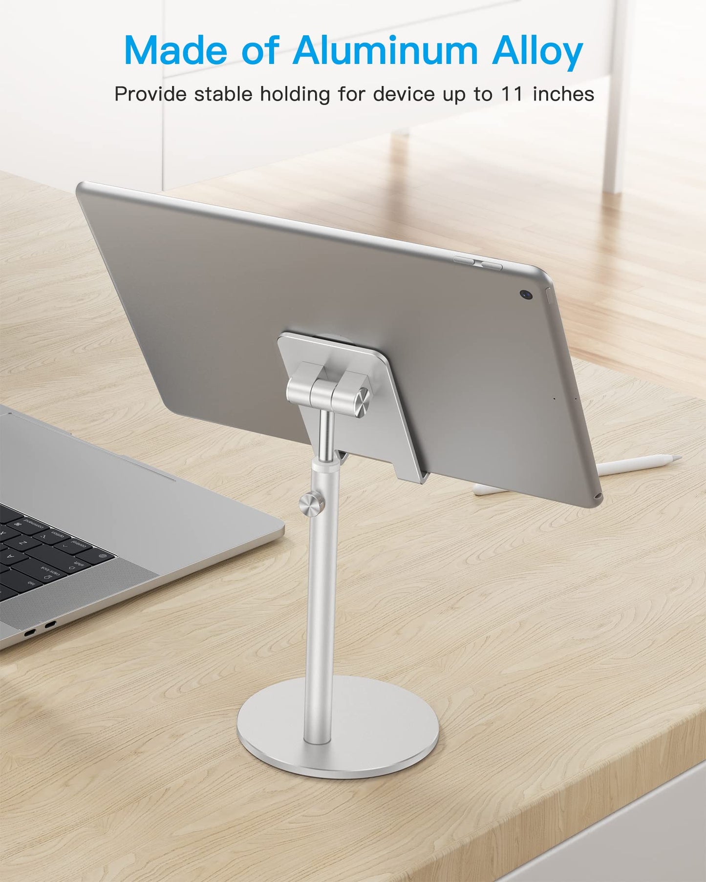 OMOTON Cell Phone Stand, Angle Height Adjustable Phone Holder, Aluminum Desktop Phone Dock for Desk, Compatible with iPhone 17 Pro Max, All Smartphones and Tablets(4-11''), Silver