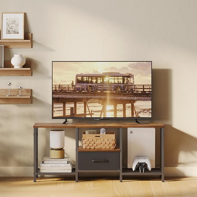 JARHETUN TV Stand with Fabric Drawer, Entertainment Center