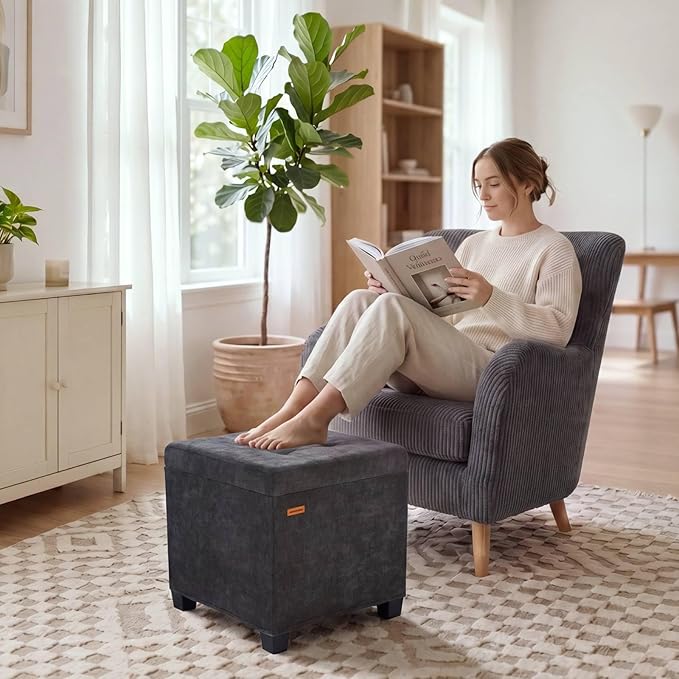 ABHENG Chenille Cover Steel Frame Ottoman