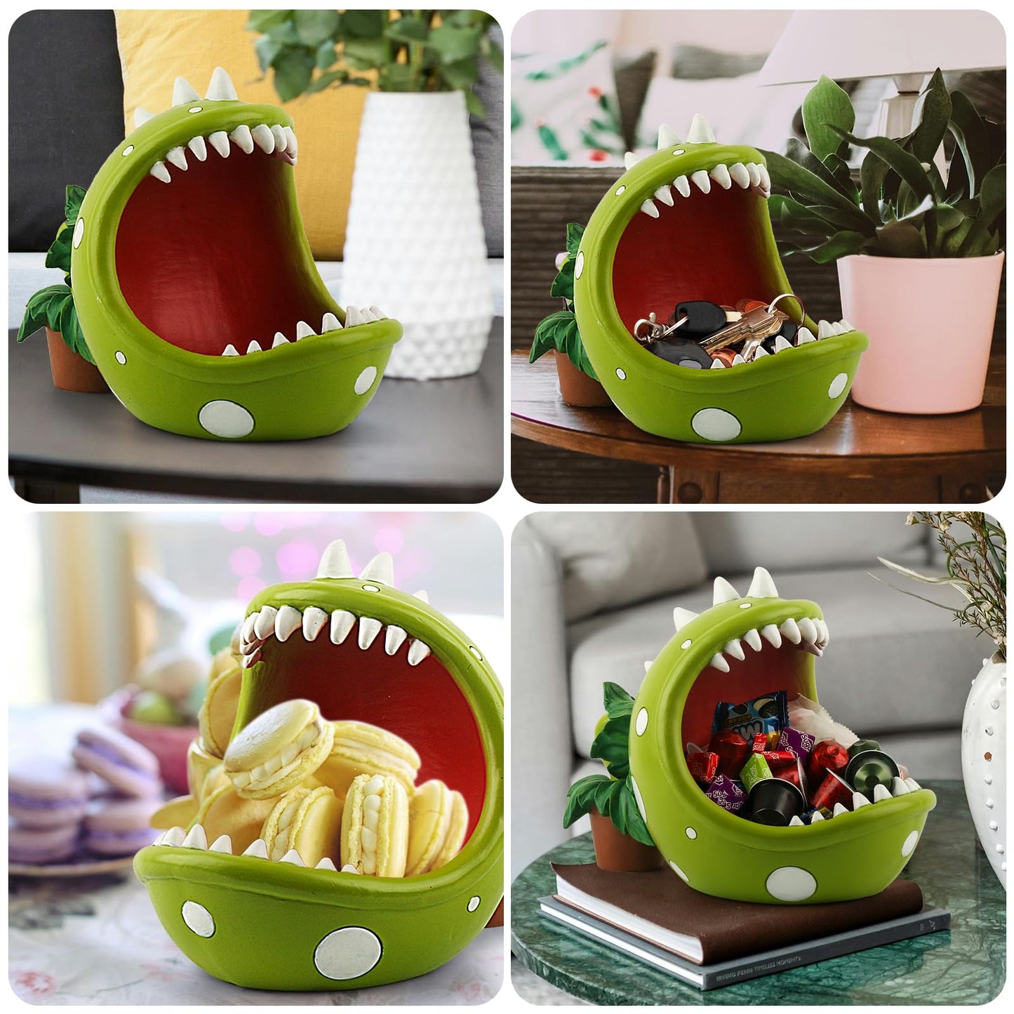 ehuoyan Piranha Plant Large Candy Bowl For Candy Dish Key Bowl Decorative Bowl Home Decorations Indoor Big Mouth Plant (Green, Midium)