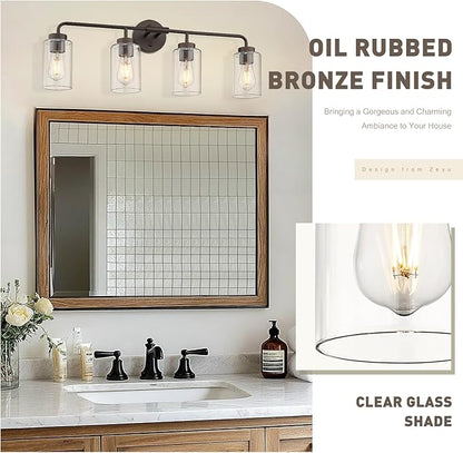zeyu Oil Rubbed Bronze Bathroom Vanity Light, 4-Lights Bathroom Light Fixtures Over Mirror with Clear Glass Shade, 30.6 Inch Wall Sconce Lighting Bath, ZS62B-4W ORB