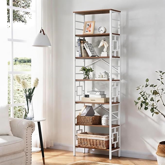 HOMISSUE Bookcase, 7-Tier Tall Bookshelf Metal Bookcase and Bookshelves