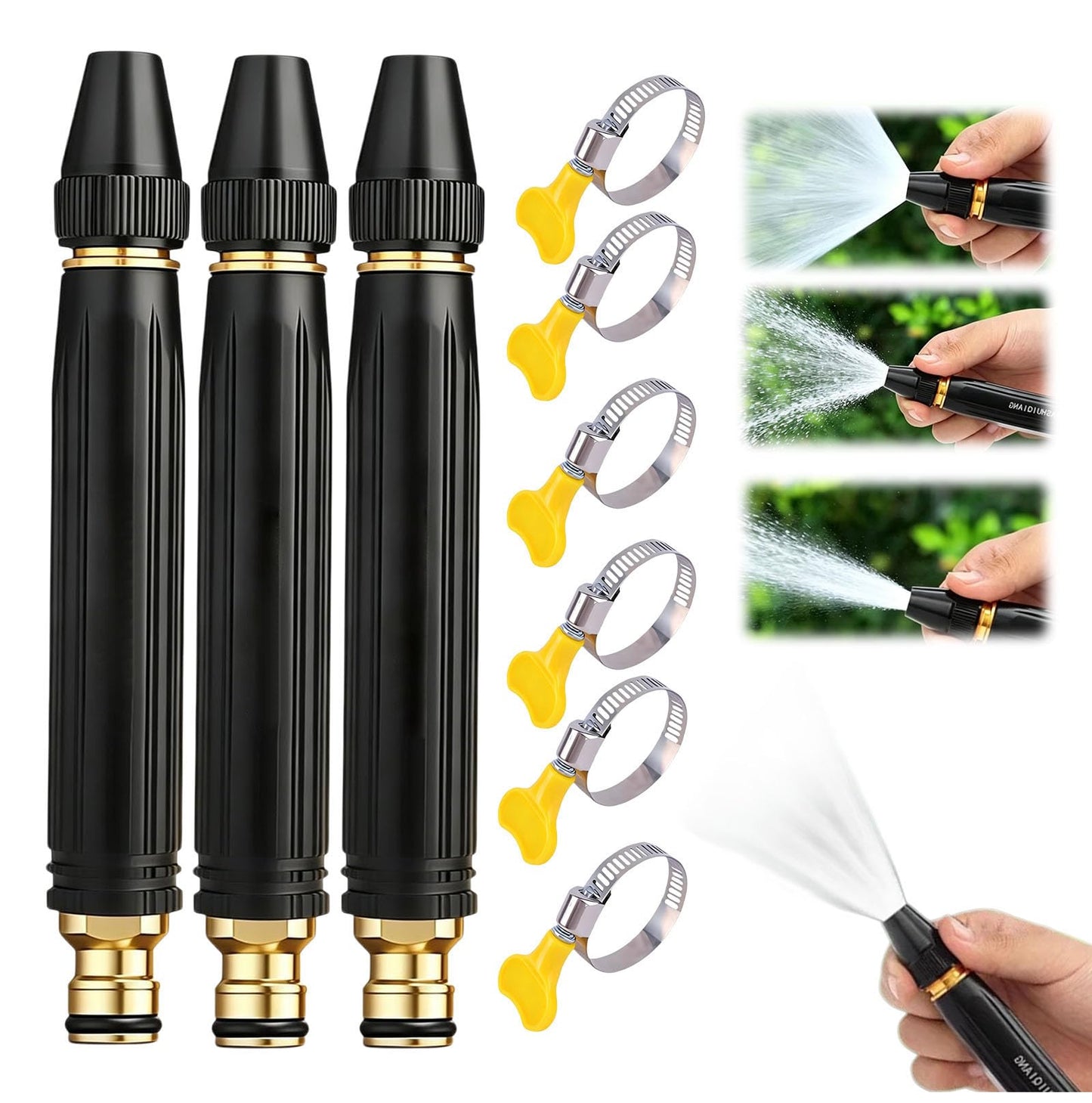 High Pressure Water Gun,Heavy Duty Power Washer Nozzle,Adjustable Spray Pattern Booster Nozzle for Garden Hose– High Pressure Hose Nozzle for Car Washing,Patio Cleaning,Watering Sprayer(3Pcs+6 Clamp)