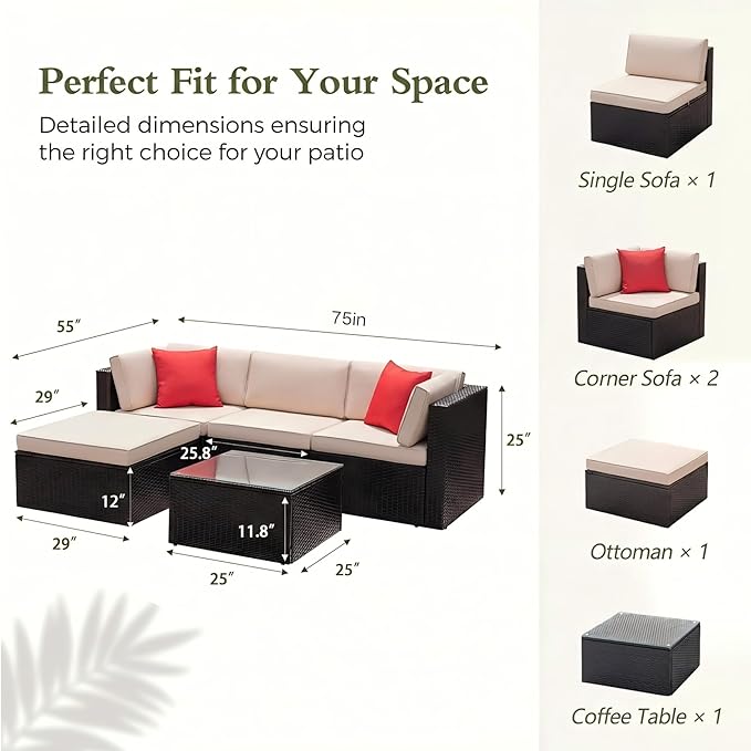 Devoko 5 Pieces Patio Furniture Sets All Weather Outdoor Sectional Patio Sofa