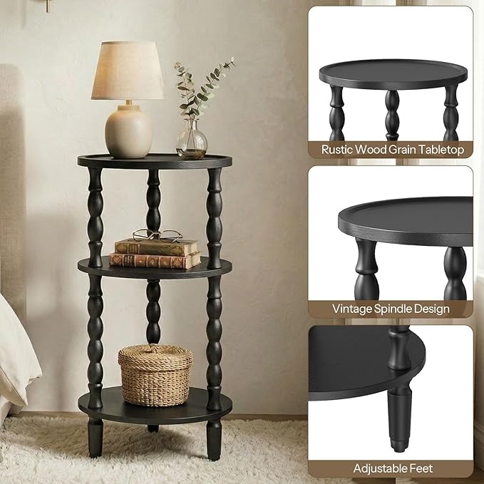 HOOBRO Round Side Table for Small Space, 3-Tier Small Round End Table