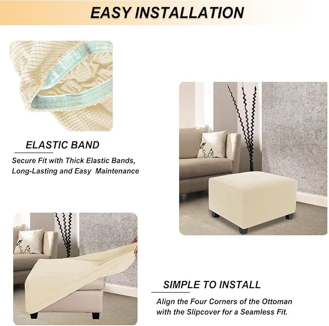 NeColorLife Stretch Ottoman Cover Square Oversized Soft Knitted Jacquard Thick