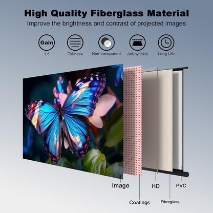 Outdoor Projector Screen with Stand Tripod, Indoor Pull Up Portable Projector Screen, 80 INCH 16:9 Adjustable Projection Screen with Carry Bag for Home Theater Backyard Party Movie Nights