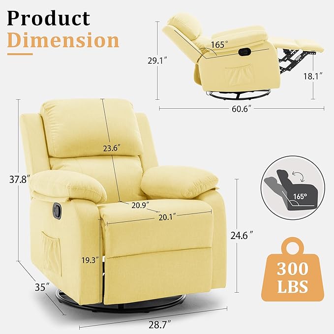 Korser Recliner Chair, 360 Swivel Rocker Chair