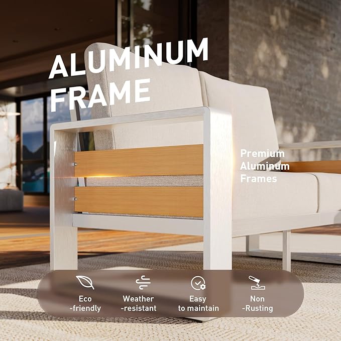 Aoxun Aluminum Outdoor Patio Furniture Set, 3 Seats Metal Sectional Patio