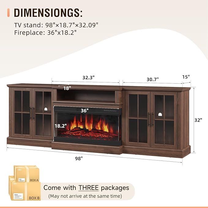 98" Farmhouse TV Stand with 36" Fireplace