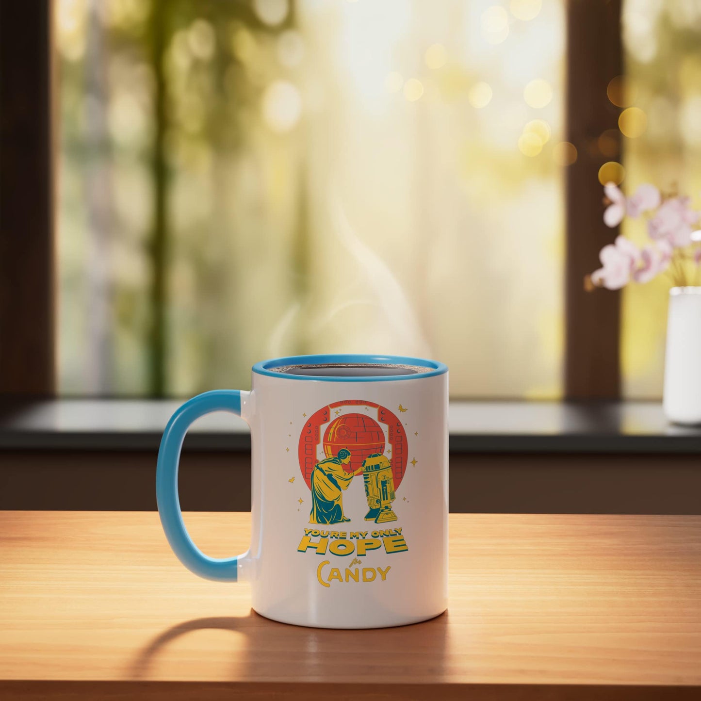 Star Wars Halloween Leia R2-D2 Youre My Only Hope for Candy Ceramic Mug, Blue/White