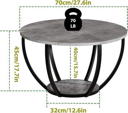 HOMERECOMMEND Round Coffee Table with Storage,2-Tier Wood Coffee Table for Living Room, Sofa Tables for Home Office,Grey
